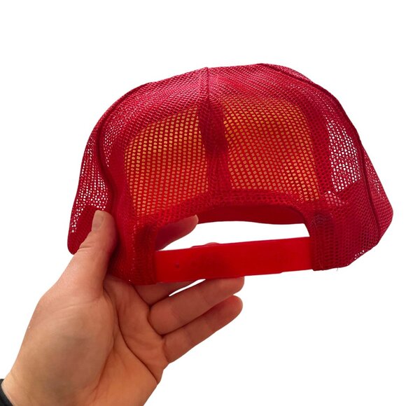 Vintage 80s 1000 Islands Foam Mesh Snap Back Trucker Hat Cap Red Rainbow Stripe - Picture 3 of 5